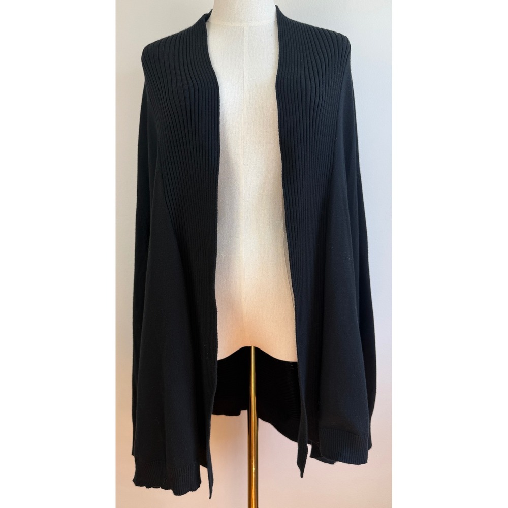 Esperanza Cardigan Women 1X Black Open Front Ribbed Shawl Collar‎ Textured Knit